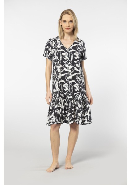 Dokuma Düğmeli Elbise 3603/SIYAH