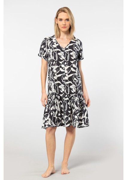 Dokuma Düğmeli Elbise 3603/SIYAH fırsatları