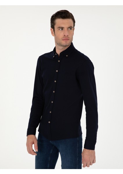 Erkek Lacivert Slim Fit Uzun Kollu Gömlek 50279606-VR033 modelleri