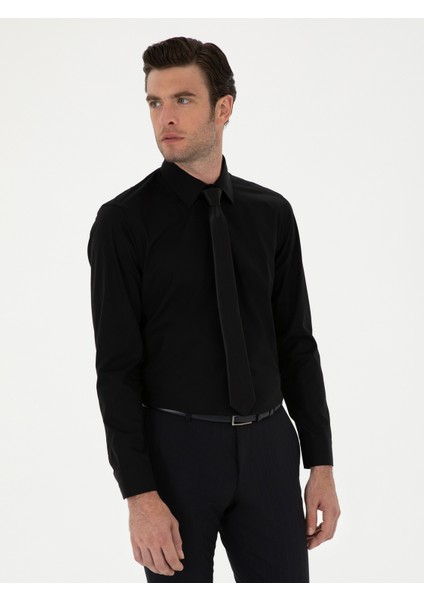 Erkek Siyah Slim Fit Pamuk Klasik Gömlek 50294746-VR046
