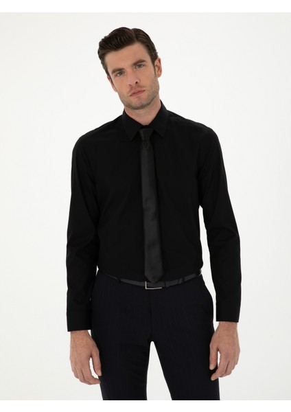 Erkek Siyah Slim Fit Pamuk Klasik Gömlek 50294746-VR046 modelleri