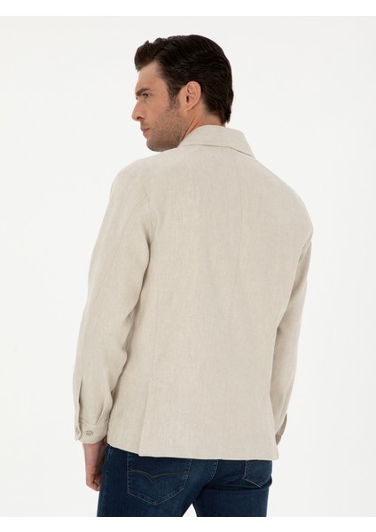 Erkek Bej Slim Fit Keten Karışımlı Ceket Gömlek 50288993-VR011 indirimleri