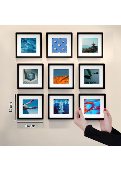 Yapışkanlı Sök-Tak Paspartulu SIYAH14X14CM Pola Kare Fotoğraf Çerçevesi - 9'lu paket