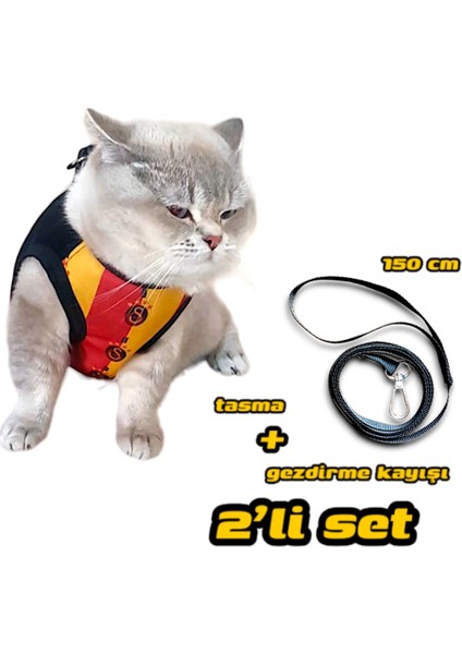 Galatasaray Kedi Göğüs Tasması ve Gezdirme Kayışı Set