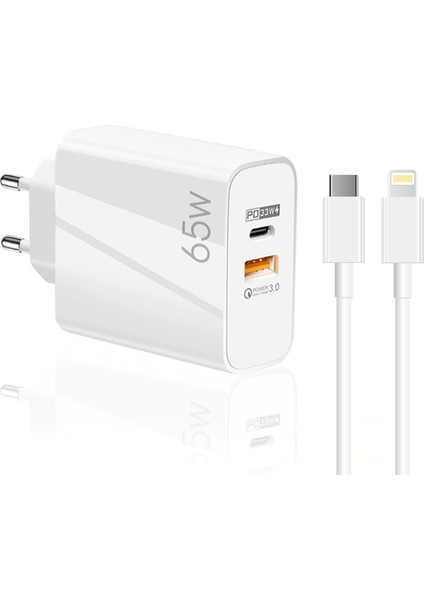 65W Usba PD33W Quick Charger 3.0 Type-C To Lightning 2m Kablolu Hızlı Şarj Aleti Set