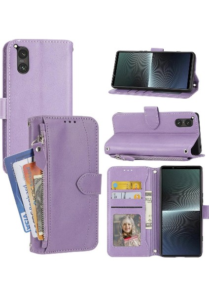Sony Xperia 5 V Kickstand Kart Tutucu Askı Manyetik Pu Için Flip Case (Yurt Dışından)