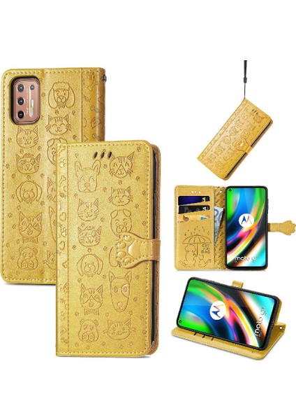 Moto G9 Artı Kısa Kayış Kapak Kapak Karikatür Hayvanlar Deri Kılıf (Yurt Dışından)