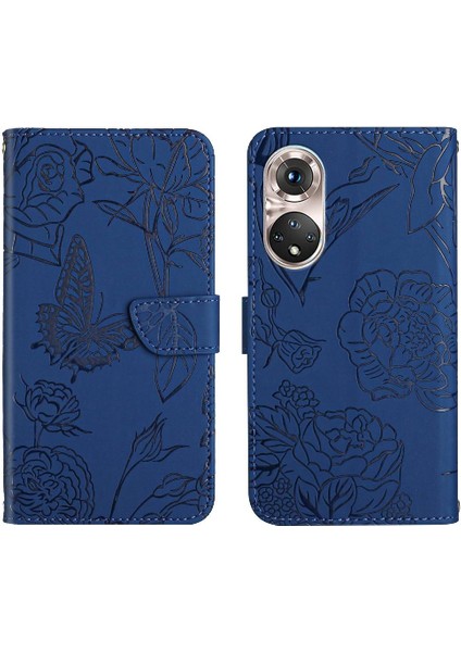 Colorful Shop Huawei P50 Pu Deri Kapak Çevirin Çiçekler ve Kelebekler Deri (Yurt Dışından)