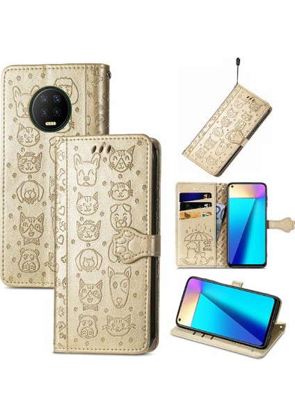 Infinix Not 7 Için Kılıf Kısa Kayış Karikatür Hayvanlar Darbeye Kapak Çevirin (Yurt Dışından)