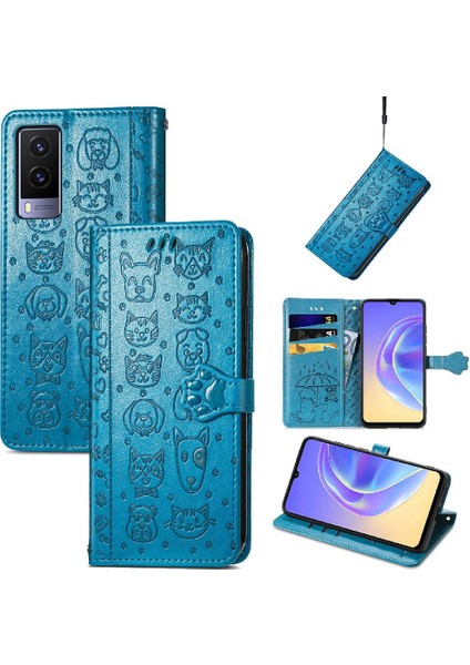 Vivo V21E 5g Için Kılıf Kısa Kayış Deri Kılıf Kapak Kapak Karikatür Hayvanlar (Yurt Dışından) modelleri