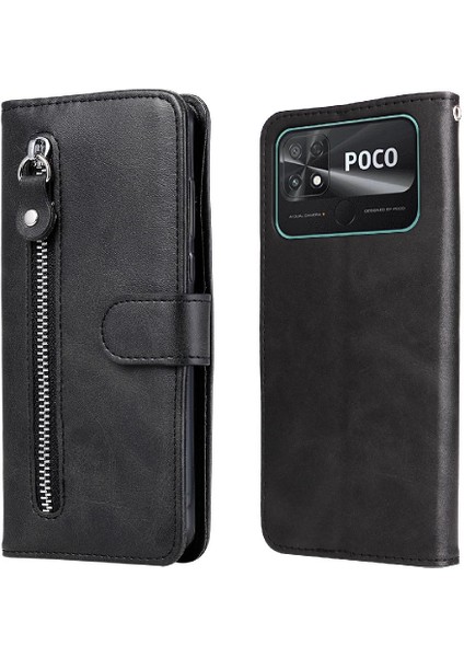 Xiaomi Poco C40 Fermuar Deri Koruyucu Kapak Kart Yuvası Tutucular (Yurt Dışından)