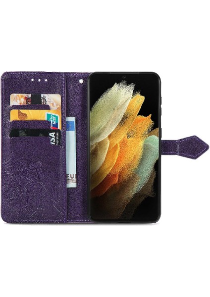 Samsung S21 Ultra Flip Kapak Için Kılıf Zarif Desen Deri Kılıf (Yurt Dışından)