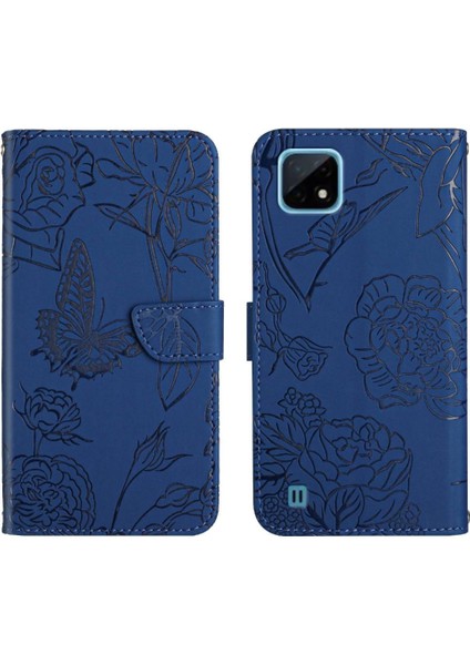 Realme C11 Pu Deri Kapak Çevirin Çiçekler ve Kelebekler ile (Yurt Dışından)