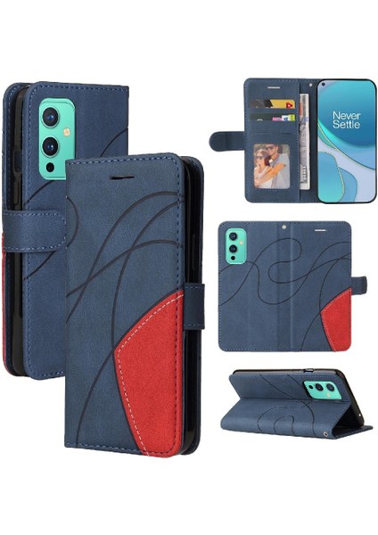 Kart Yuvası Standı Iki Renkli Dikiş Pu Deri ile Oneplus 9 Için Kılıf (Yurt Dışından)