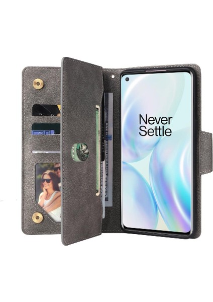 El Kayışı Kart Tutucu ile Oneplus 8 Fermuar Cüzdan Kapak Için Kılıf (Yurt Dışından)