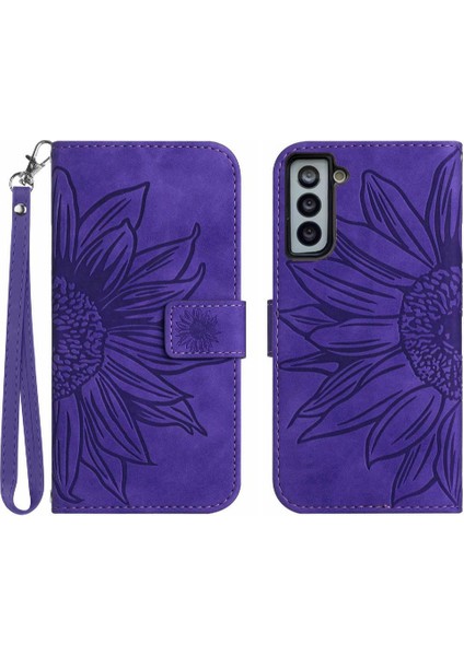 Samsung Galaxy S21 Artı Kısa Kayış Kabartmalı Ayçiçeği Flip Telefon (Yurt Dışından)