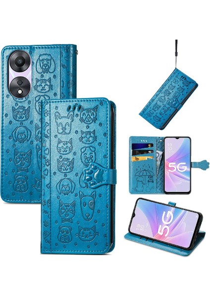 Oppo A78 Için Kılıf Deri Kılıf Karikatür Hayvanlar Darbeye Kısa Kayış (Yurt Dışından) modelleri