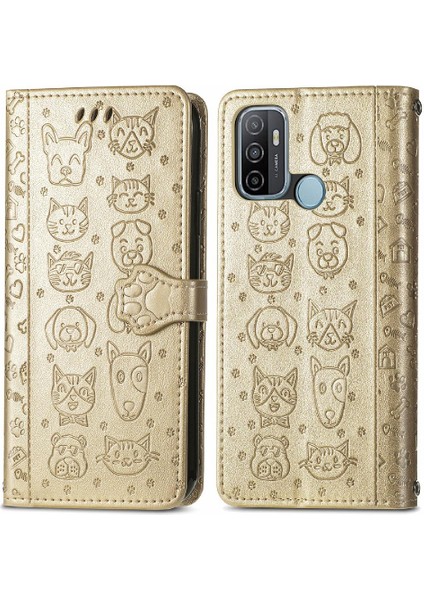 Oppo A53 2020 Için Kılıf Kısa Kayış Kapak Çevirin Kılıf Karikatür Hayvanlar (Yurt Dışından)