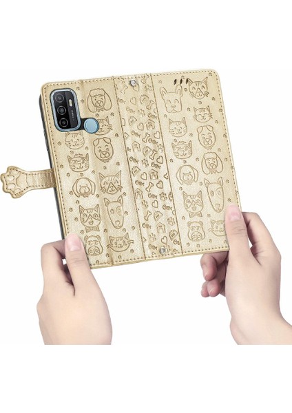 Oppo A53 2020 Için Kılıf Kısa Kayış Kapak Çevirin Kılıf Karikatür Hayvanlar (Yurt Dışından)