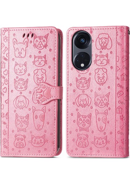 Oppo Oppo 8t 5g Flip Kapak Için Kılıf Karikatür Hayvanlar Kısa Kayış Deri (Yurt Dışından)