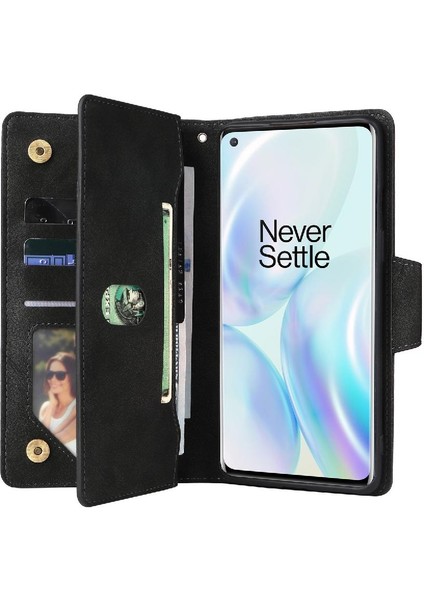 El Kayışı Kart Tutucu ile Oneplus 8 Fermuar Cüzdan Kapak Için Kılıf (Yurt Dışından)