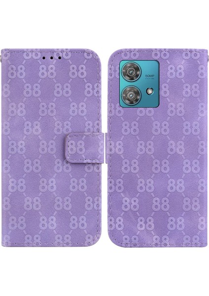 Motorola Kenar 40 Neo Pu Deri Kickstand Çift 8 Kabartmalı Telefon Kılıfı (Yurt Dışından)