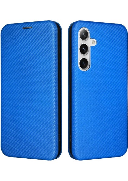 Samsung Galaxy S24 Kart Ekleme Deri Folio Flip Case Fiber Için Kılıf (Yurt Dışından)