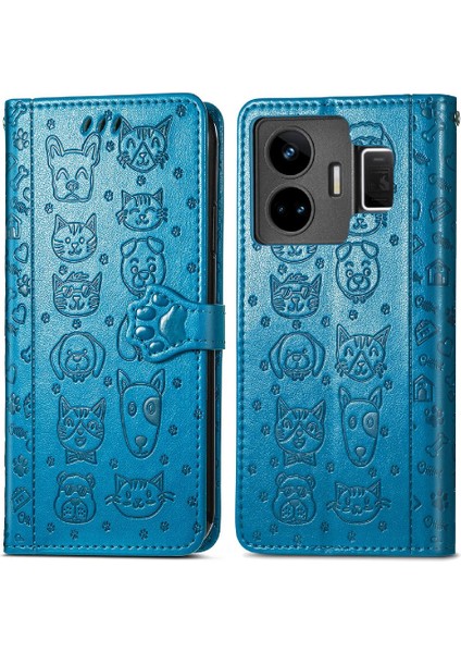 Realme Gt Neo 5 Kılıf Için Kılıf Karikatür Hayvanlar Kısa Kayış Flip (Yurt Dışından)