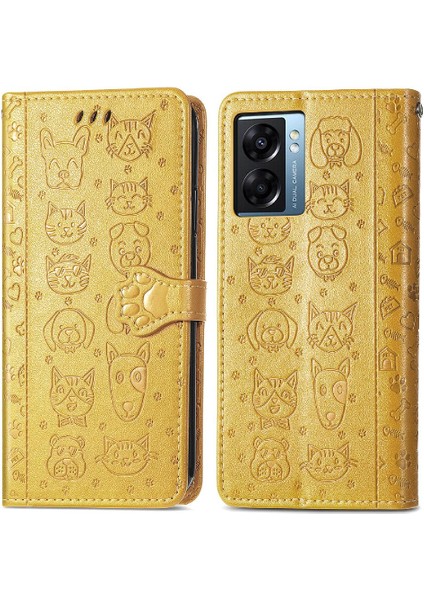 Oppo A57 5g Flip Kapak Için Kılıf Karikatür Hayvanlar Kısa Kayış Deri Kılıf (Yurt Dışından)