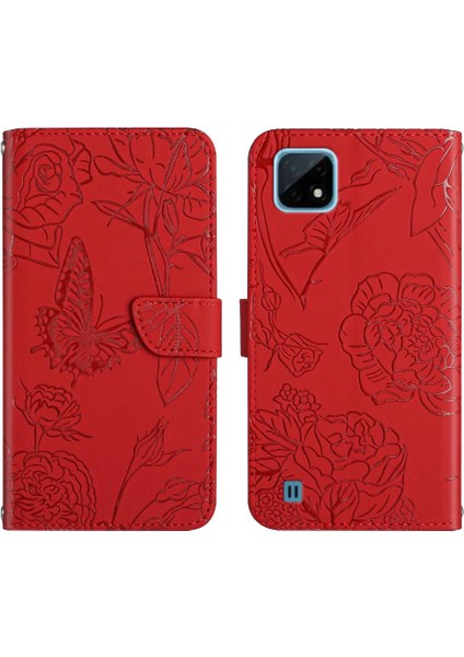 Realme C11 Pu Deri Kapak Çevirin Çiçekler ve Kelebekler ile (Yurt Dışından)