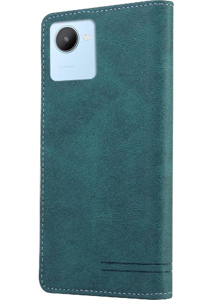 Realme C30 Kickstand Premium Deri Premium Deri Iki Kart Için Kılıf (Yurt Dışından) fırsatları