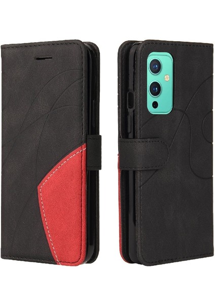 Kart Yuvası Standı Iki Renkli Dikiş Pu Deri ile Oneplus 9 Için Kılıf (Yurt Dışından)