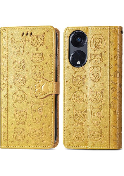 Oppo Oppo 8t 5g Flip Kapak Için Kılıf Karikatür Hayvanlar Kısa Kayış Deri (Yurt Dışından)