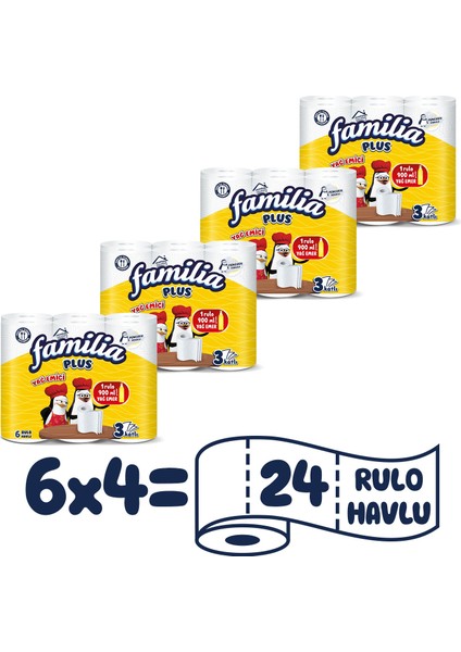 Plus Yağ Emici Kağıt Havlu 24 Rulo (6 Rulo x 4 Paket)