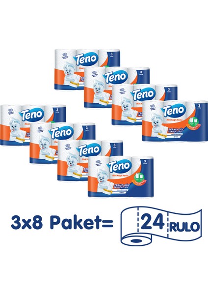 Mini Kağıt Havlu 24 Rulo (3 Rulo x 8 Paket)