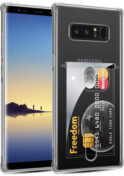 Samsung Galaxy Note 8 Kamera Korumalı Kartlıklı Setra Şeffaf Silikon Kılıf Ekran Koruyucu