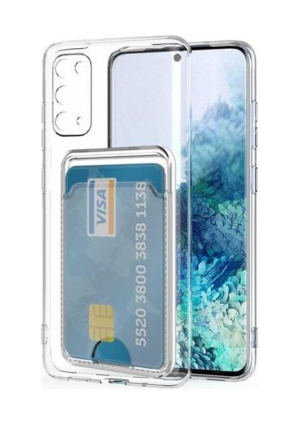 Samsung Galaxy S20 Plus Kamera Korumalı Kartlıklı Setra Şeffaf Silikon Kılıf Ekran Koruyucu