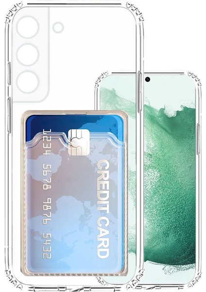 Samsung Galaxy S22 Kamera Korumalı Kartlıklı Setra Şeffaf Silikon Kılıf Ekran Koruyucu