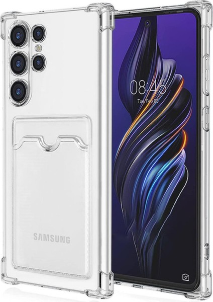 Samsung Galaxy S24 Ultra Kamera Korumalı Kartlıklı Setra Şeffaf Silikon Kılıf Ekran Koruyucu
