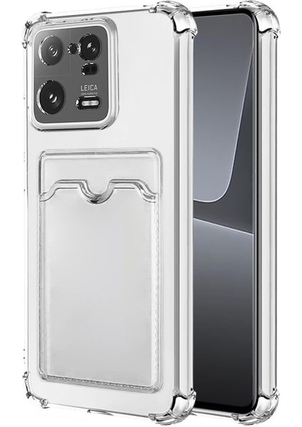 Xiaomi 13 Pro Kamera Korumalı Kartlıklı Setra Şeffaf Silikon Kılıf Ekran Koruyucu