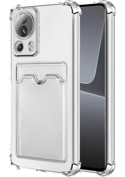 Xiaomi 13 Lite Kamera Korumalı Kartlıklı Setra Şeffaf Silikon Kılıf Ekran Koruyucu