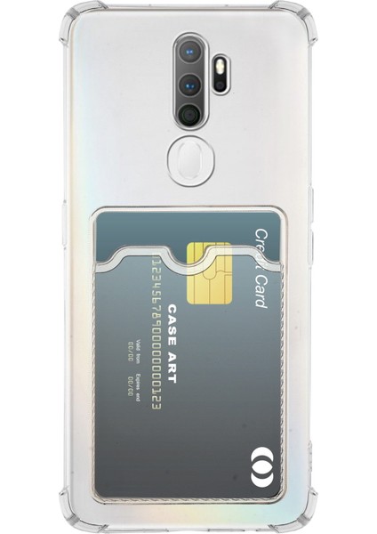 Oppo A9 2020 Kamera Korumalı Kartlıklı Setra Şeffaf Silikon Kılıf Ekran Koruyucu