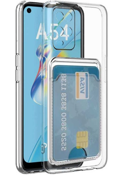 Oppo A54 Kamera Korumalı Kartlıklı Setra Şeffaf Silikon Kılıf Ekran Koruyucu