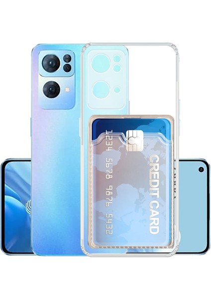 Oppo Reno 7 Kamera Korumalı Kartlıklı Setra Şeffaf Silikon Kılıf Ekran Koruyucu