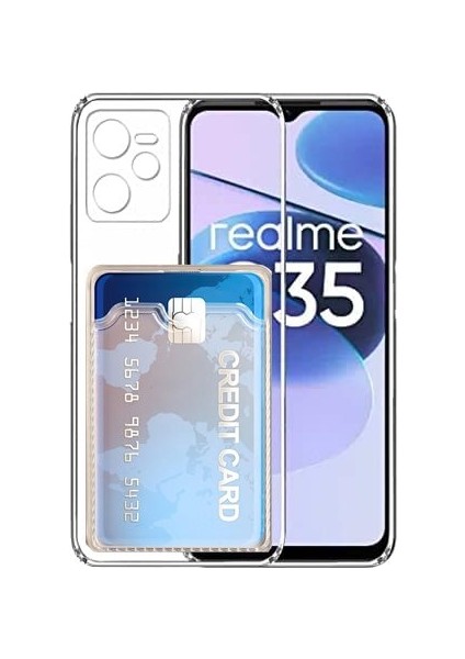 Realme C35 Kamera Korumalı Kartlıklı Setra Şeffaf Silikon Kılıf Ekran Koruyucu