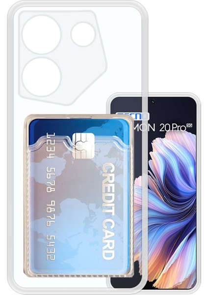 Tecno Camon 20 Pro Kamera Korumalı Kartlıklı Setra Şeffaf Silikon Kılıf Ekran Koruyucu