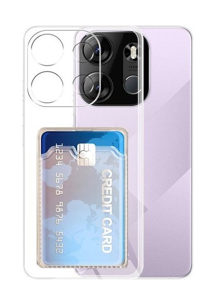 Tecno Spark Go 2023 Kamera Korumalı Kartlıklı Setra Şeffaf Silikon Kılıf Ekran Koruyucu