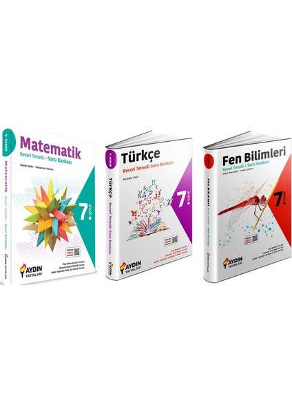 Aydın 2024 7. Sınıf Matematik + Türkçe + Fen Bilmileri Beceri Temelli Soru Bankası Seti 3 Kitap
