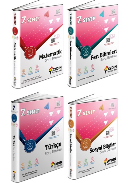 Aydın 2024 7. Sınıf Matematik + Fen + Türkçe + Sosyal Üç Adım Soru Seti 4 Kitap