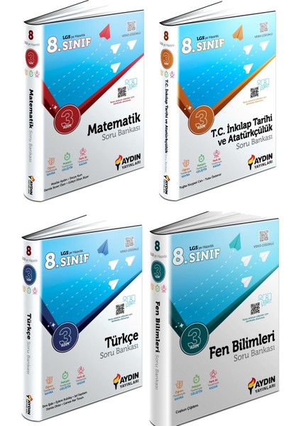 Aydın 2024 8. Sınıf Matematik + Türkçe + Fen + Inkılap Üç Adım Soru Seti 4 Kitap